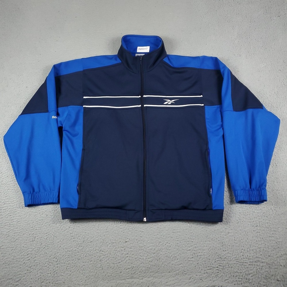 Reebok Jacket Mens Medium Blue Full Zip Up Sweater Track Coat *